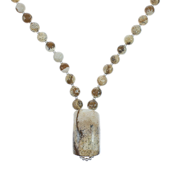 Sterling Silver Picture Rock Navajo Bead Necklace AX129923